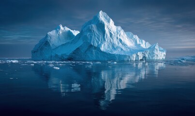 A large ice block is floating in the ocean