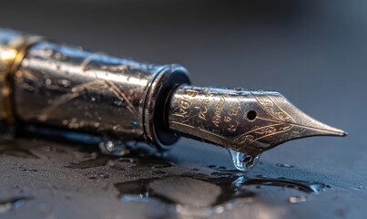 A pen with a gold tip and a silver body