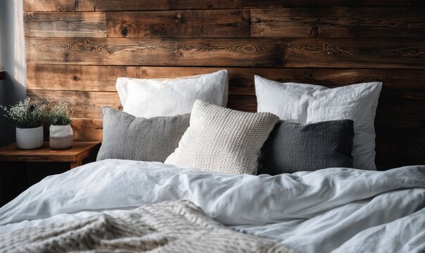 A bed with white sheets and pillows