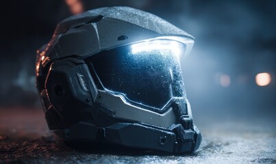 A helmet with a light on it