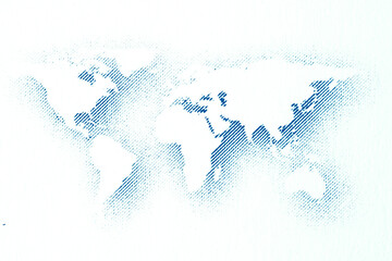 Cyan Halftone World Map on Textured Paper