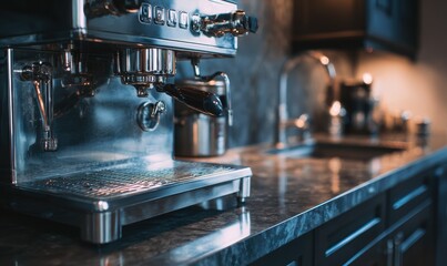 A coffee maker sits on a counter next to a sink