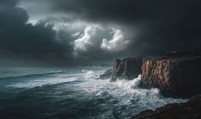 The ocean is rough and the sky is dark