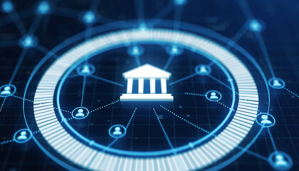 Financial Network Connectivity: The central motif is a detailed depiction of interconnected financial networks.