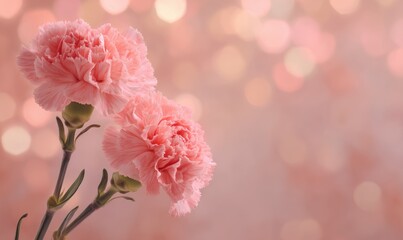 Fototapeta premium Two pink carnations are in a vase