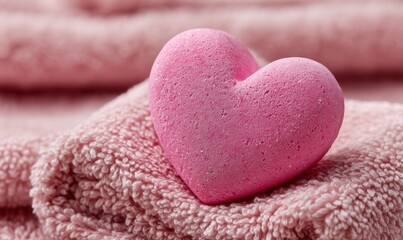 Obraz premium A pink heart shaped bath bomb is sitting on a pink towel