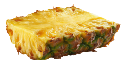 Pineapple quarter section exhibiting bright yellow, sweet flesh with textured rind, healthy exotic summer fruit cutout
