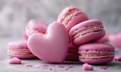 Pink macarons with a heart on top