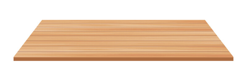 Realistic wooden platform in perspective with natural grain texture for product display, mockup, background templates. Vector illustration