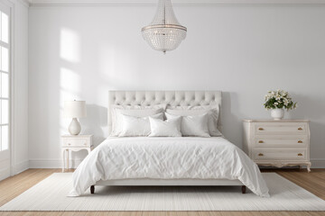 white bed in a clean, bright interior