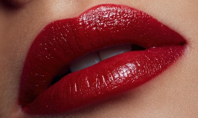 Obraz premium A woman's red lips with a shiny gloss