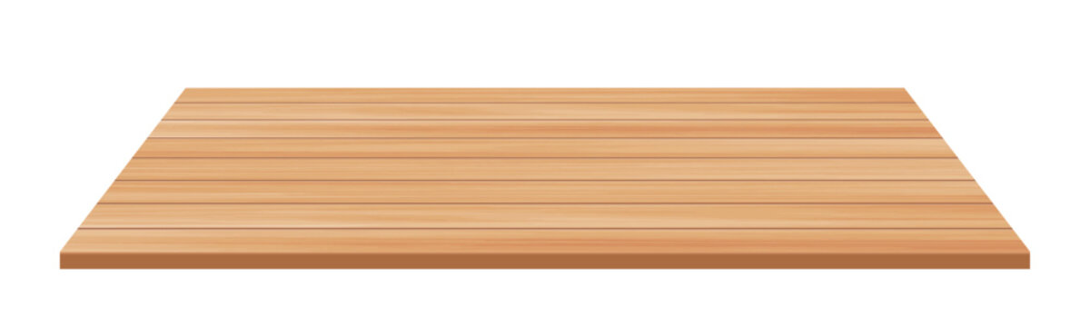 Realistic wooden platform in perspective with natural grain texture for product display, mockup, background templates. Vector illustration