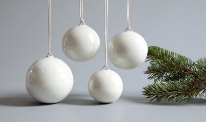Four white balls hanging from a string