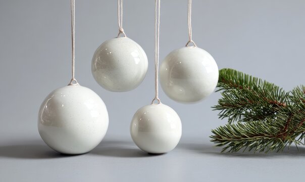 Four white balls hanging from a string