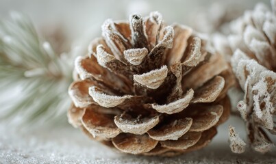 A pine cone with snow on it