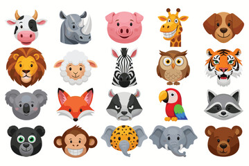 Cartoon animal heads collection in vector format animal portraits