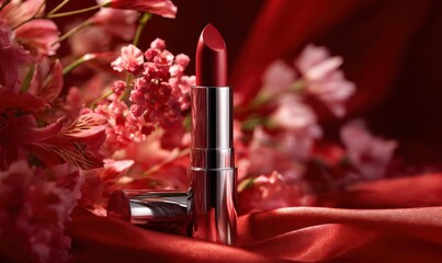 A red lipstick is on a red background