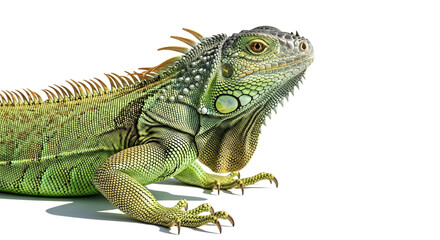 green iguana on a white background