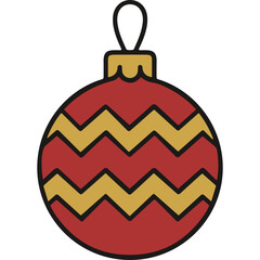 Obraz premium Festive Red and Gold Chevron Patterned Christmas Ornament with Hanging Loop Isolated on Black Background