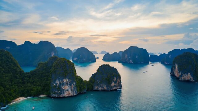 Aerial View of Stunning Limestone Karsts and Turquoise Waters in Halong Bay, Vietnam, Southeast Asia, Travel Photography