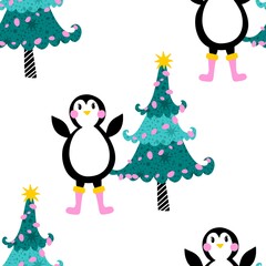 Christmas animals seamless penguin pattern for wrapping paper and fabrics and kids print