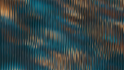 Ribbed glass background with refraction effect. Reeded glass with green and gold gradient. Abstract background