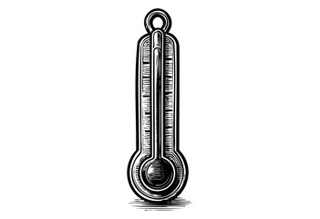 Monochrome illustration of a classic thermometer with mercury, indicating temperature in a retro engraving style &mdash; stock illustration.