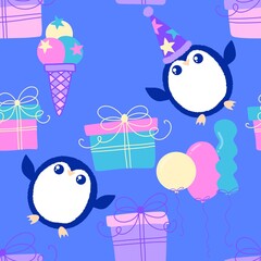 Christmas animals seamless penguin pattern for wrapping paper and fabrics and kids print