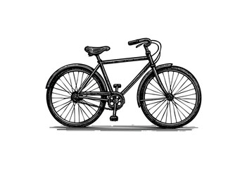 Fototapeta premium A classic bicycle is rendered in a detailed woodcut style with a black and white color palette — stock illustration.