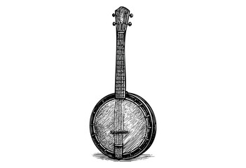 Naklejka premium A classic, intricately detailed banjo in a vintage engraved style, perfect for musical themes — stock illustration.