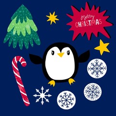 Christmas animals set penguin print for wrapping paper and fabrics and kids print