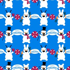 Christmas cartoon ice seamless snowman pattern for wrapping paper and fabrics