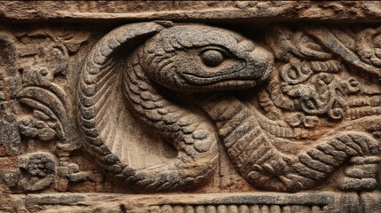 Cobra Hood Raised as a Symbol of Guardianship in Hindu Symbolism at a Historical Temple Site