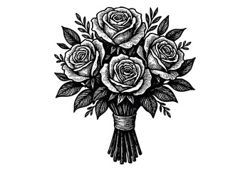 Fototapeta premium Hand-drawn bouquet with four roses and leaves isolated on a white background — stock vector.