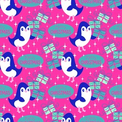 Christmas animals seamless penguin pattern for wrapping paper and fabrics and kids print