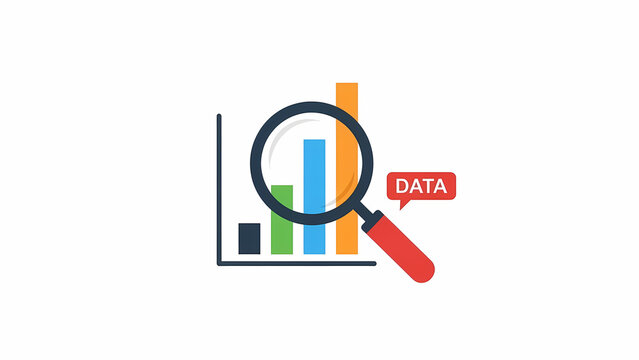 Set of hand-drawn business doodles about data analytics. Illustrations of magnifying glasses over bar charts, funnels turning into trophies, lightbulbs made of graphs, targets with bullseyes made of d