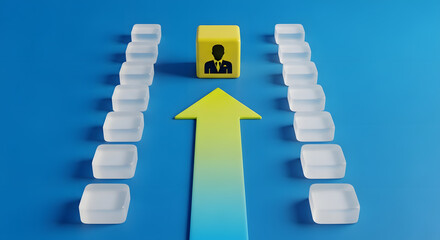 Businessman moving up leaving competition behind , Choosing the best candidate for hiring. Recruitment, staffing and human resources management. Employee selection. Attracting new customers .