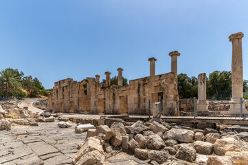 Overview of Sylvanus street at  Beit She'an ancient ruins in Israel.
