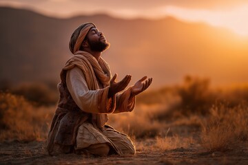 Jewish Man Praying in the Desert