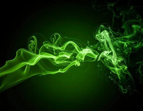 Vivid green smoke elegantly swirls against a dark, mysterious background - Powered by Adobe