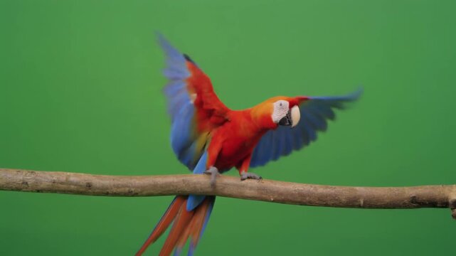 Ultra sharp photo style parrot greenscreen vivid green exotic macaw tropical bird showcasing feather detail natural beauty for design resources and media production