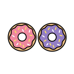 Obraz premium Two Sweet Frosted Donuts With Sprinkles Isolated On Black Background Studio Shot