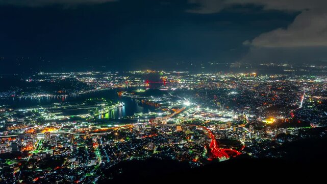 新日本三大夜景・福岡県・皿倉山から望む都市夜景　タイムラプス　
