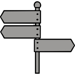 Obraz premium Gray Directional Signpost with Three Blank Arrows Pointing Left and Right Against a Black Background Minimalist Graphic Design