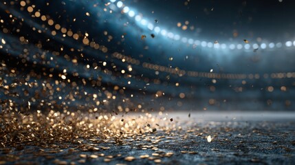 Sparkling gold particles fill the air during an exciting sports event at the stadium