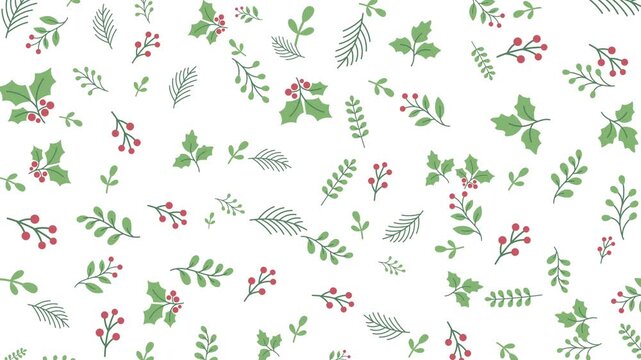 christmas holly leaves seamless pattern animation for holiday backgrounds