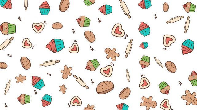 Cute Bakery Doodle Seamless Pattern Animation for Food and Baking Backgrounds