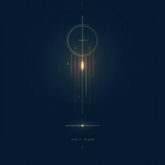 A celestial scene features a stylized golden cross on a dark background with light streaks