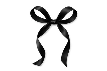 Black silk ribbon formed into a bow, suitable for symbolizing mourning, grief, or commemorative events. Transparent background