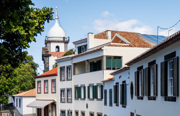 Socorro Square, Old Town of Funchal, Madeira. View with Church of Saint Mary the Great, Portugal